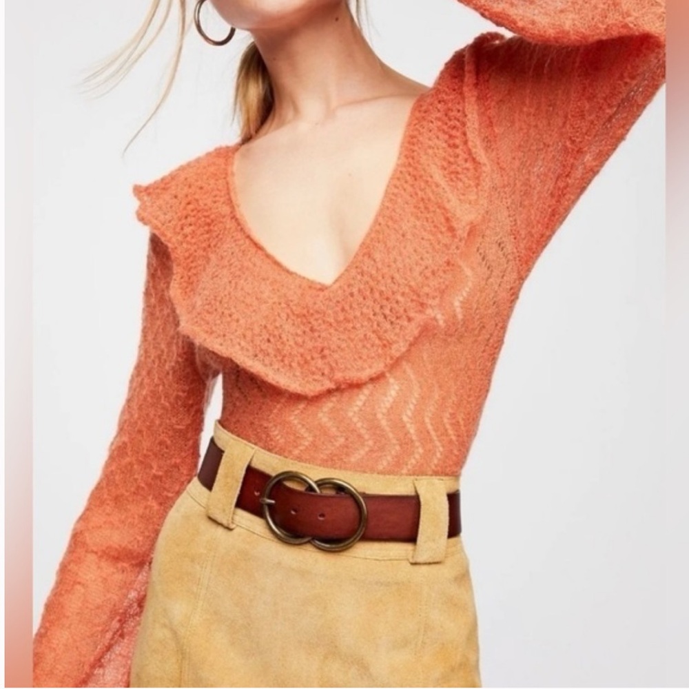 Free People Burnt Orange Macaroon mohair crop sweater